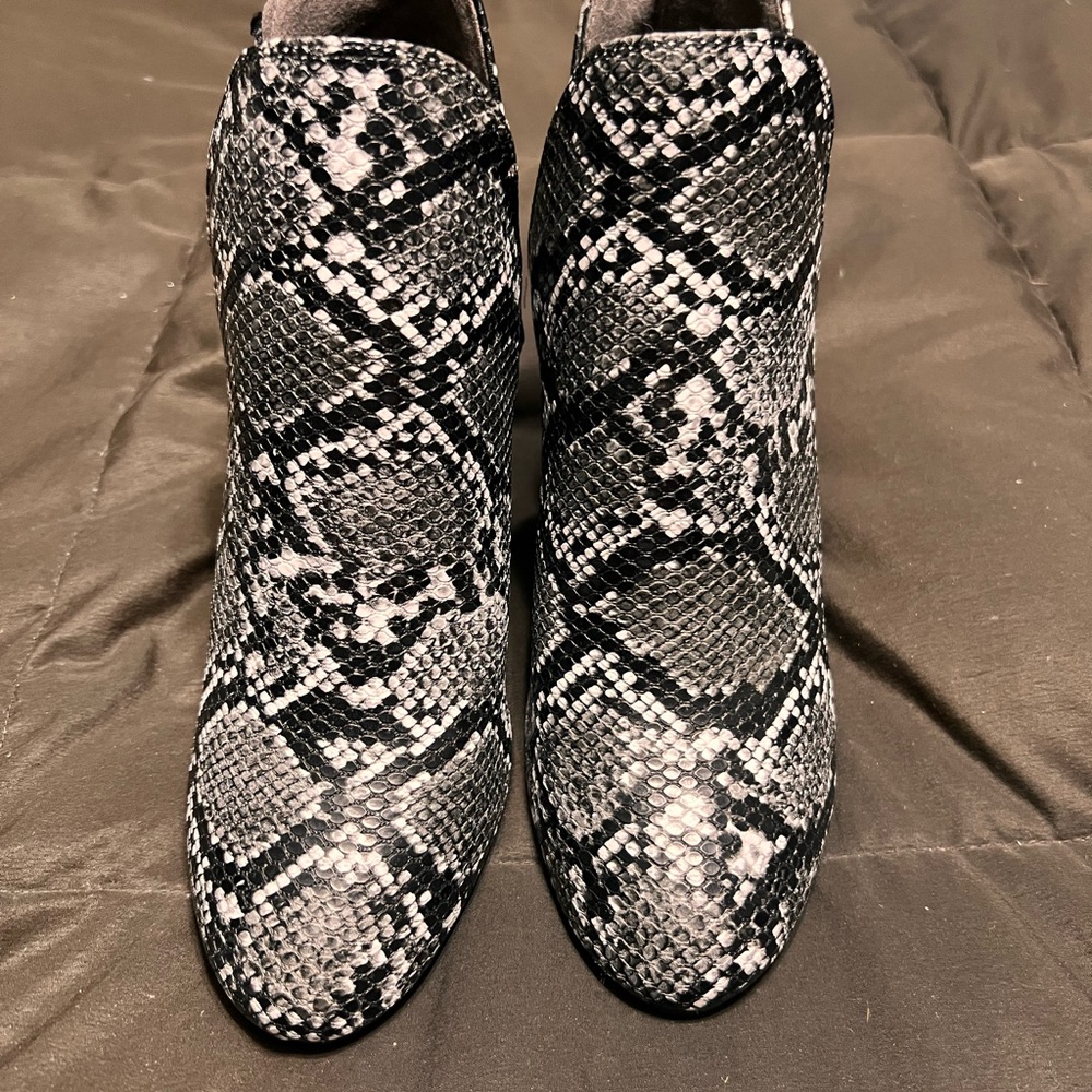 Black and White Snakeskin Ankle Booties
